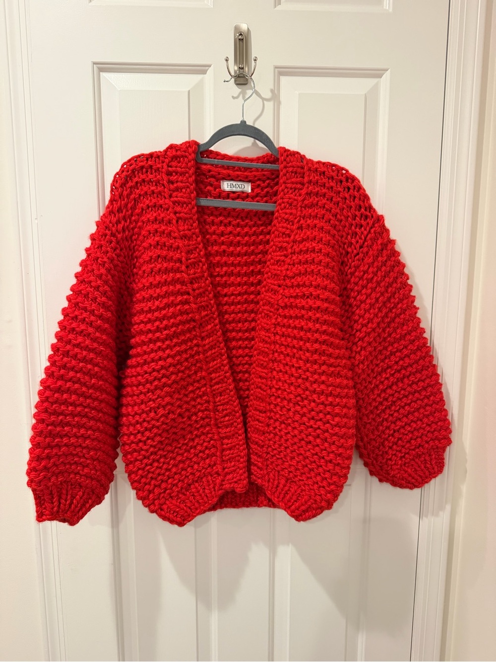 Handmade Red Oversized Chunky Knit Cardigan